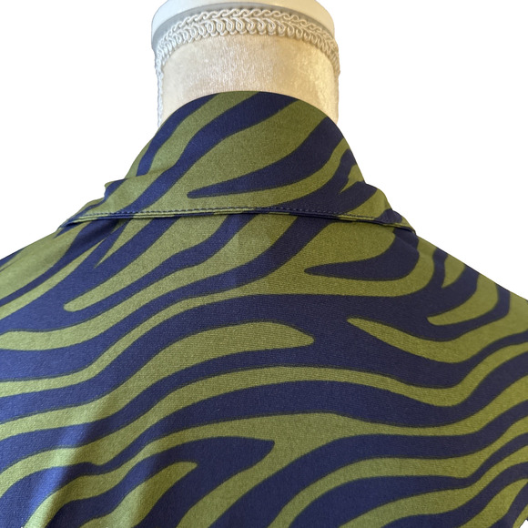 Eloquii Elements Green/ Black Zebra Print Button Down Midi Dress Size 14 - Picture 9 of 14